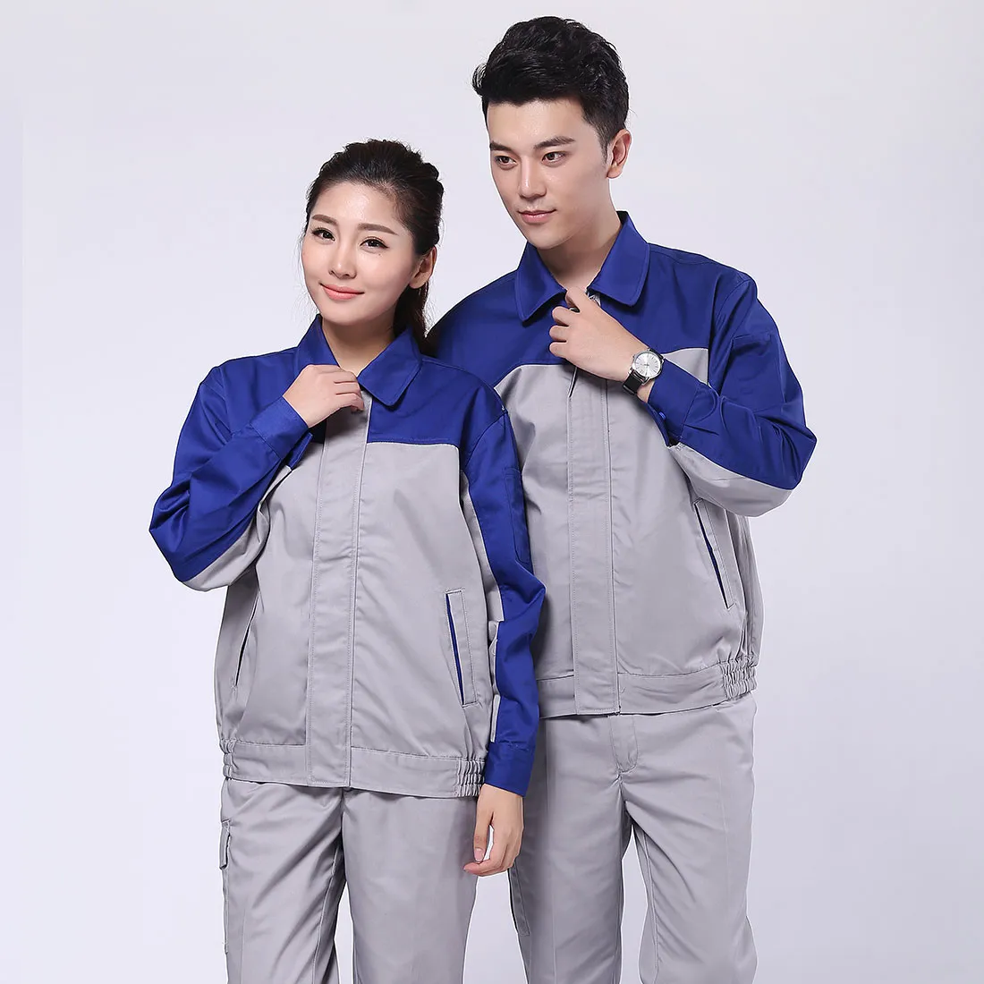 Bright blue paired with light gray work clothes-AC072