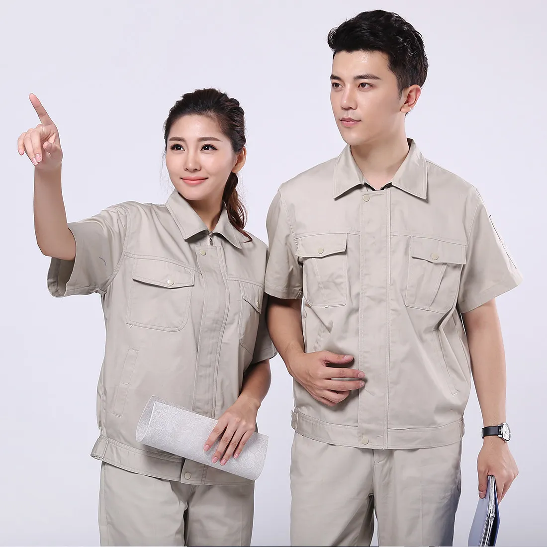 Beige summer work clothes-AD096